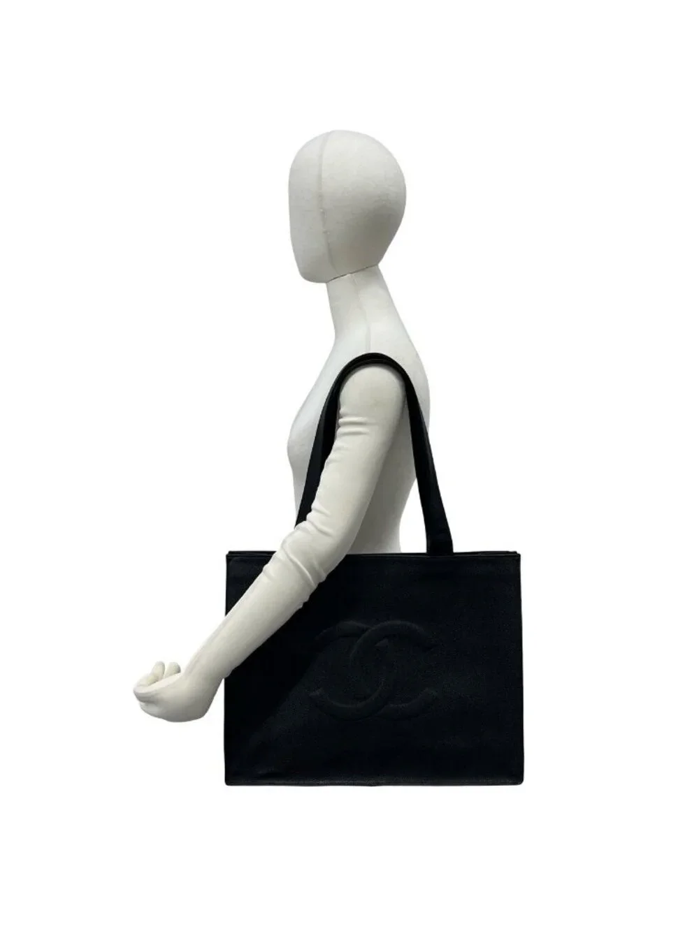 Chanel Card Seal Present Vintage CC Logo Caviar Leather Tote Black